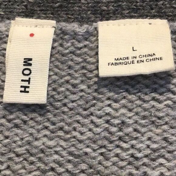 Anthropologie Moth Gray White Chevron Knit Open Front Cardigan Sweater - Picture 13 of 15